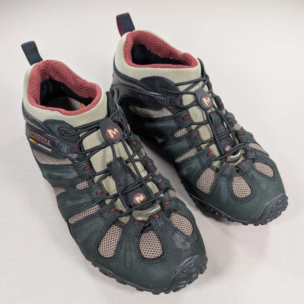 Merrell Chameleon II Stretch Mens 10 Black Tan Hiking Shoes Vibram Sole
